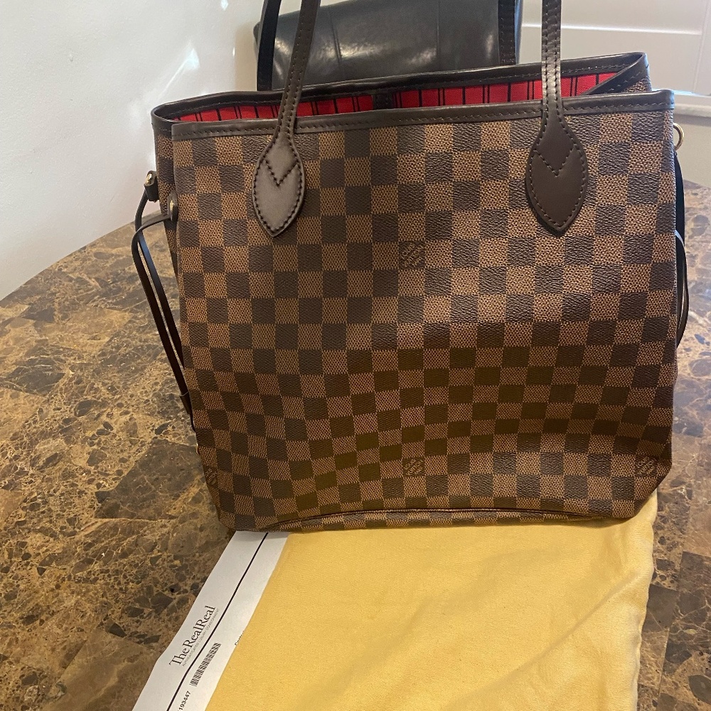 Louis Vuitton Neverfull MM Damier Ebene Tote Bag Damier Canvas